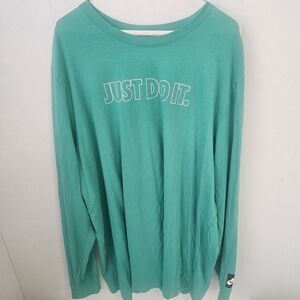 Nike Just Do It Green Long Sleeve Shirt Crew Neck Sz 3XL Athleisure Casual R0361